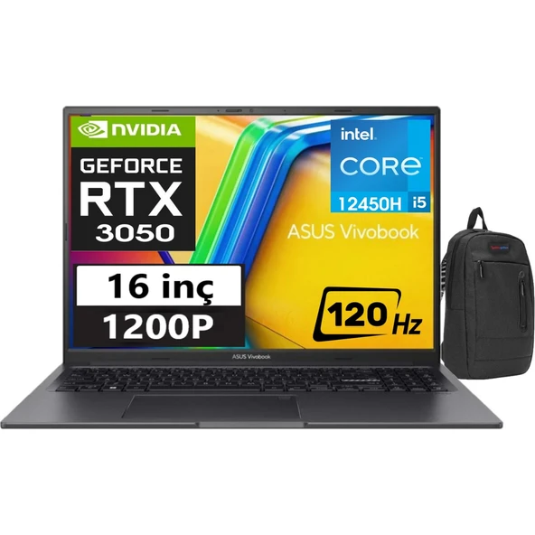 Vivobook 16X 12.nesil Core I5 12450H 16GB 512GB SSD RTX3050 16 Inç 120Hz" Windows 11 Home Wuxga Taşınabilir Bilgisayar K3605ZC-N1012W14+ÇANTA ürün görseli