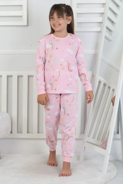 Cute Dreams Pattern Uzun Kollu Kız Çocuk Pijama Takımı - 7