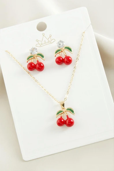 Kiraz Zirkon Taşlı Mineli Set Kolye ürün görseli 1