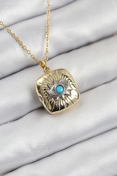 316L Çelik Zirkon Taşlı Açılabilr Kapaklı Göz Model Gold Renk Kadın Kolye - TJ-BKO10518 ürün görseli 1