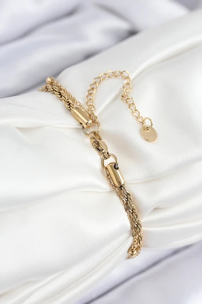 316L Çelik Nazar Boncuk Model Burgu Zincir Gold Renk Kadın Bileklik - TJ-BB7829 - Resim 2