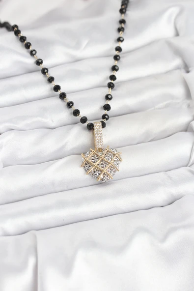 316L Çelik Zincir Kristal Boncuklu Kalpli Kadın Kolye - TJ-BKO10562 - Resim 2