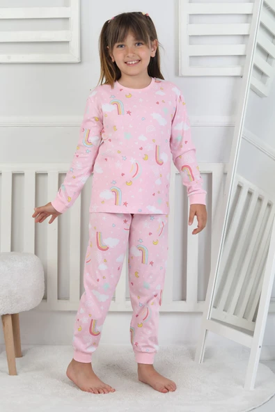 Cute Dreams Pattern Uzun Kollu Kız Çocuk Pijama Takımı - 6