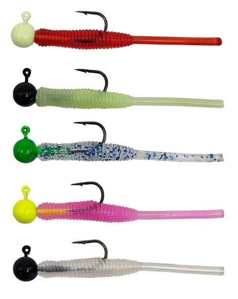 Kendo Hook Worm Jighead+Lrf Silikonu 1gr+4.5cm 5 Adet  Head Green+Blue Glitter ürün görseli