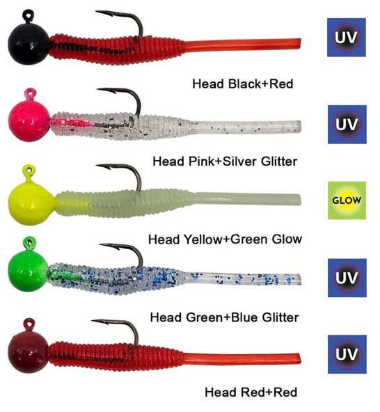 Kendo Hook Worm Jighead+Lrf Silikonu 2gr+4.5cm 5 Adet  Head Red+Red - Resim 2