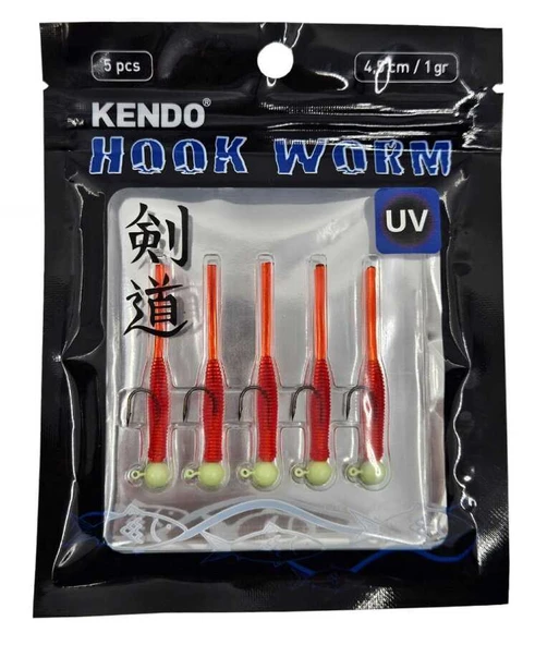 Kendo Hook Worm Jighead+Lrf Silikonu 1gr+4.5cm 5 Adet  Head Green+Blue Glitter - Resim 3
