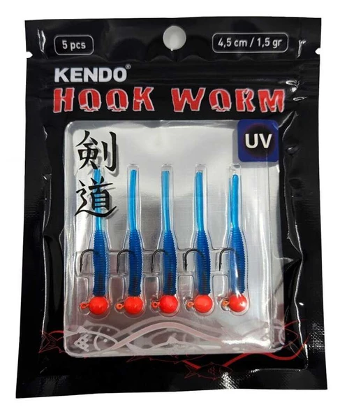 Kendo Hook Worm Jighead+Lrf Silikonu 1.5gr+4.5cm 5 Adet  Head Yellow+Red - Resim 3