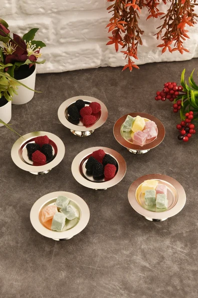 Mucit Home Muli Ayaklı Makaron Lokumluk Gümüş 6 Lı Takım - 6