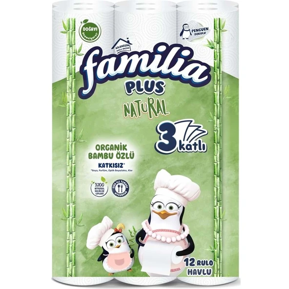 Familia Kağıt Havlu Natural (3 Katlı) Organik Bambu özlü 48 Li Pk  (4PK*12) - 2