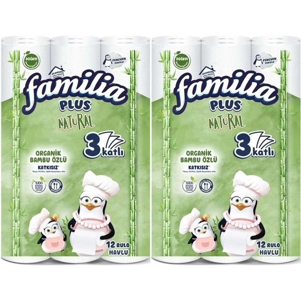 Familia Kağıt Havlu Natural (3 Katlı) Organik Bambu özlü 24 Lü Pk  (2PK*12)