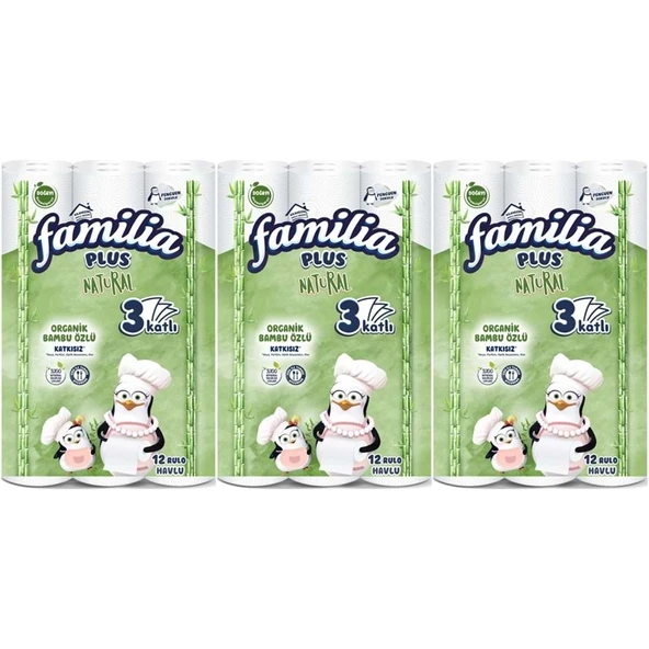 Familia Kağıt Havlu Natural (3 Katlı) Organik Bambu özlü 36 Lı Pk  (3PK*12)