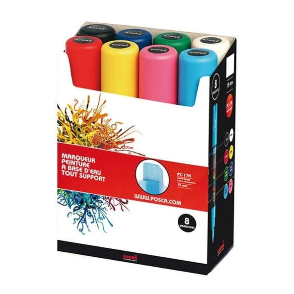 Supertrend Posca PC-17K 15.0 Su Bazlı Boyama Markörü Seti Ana Renkler 8 RENK ürün görseli
