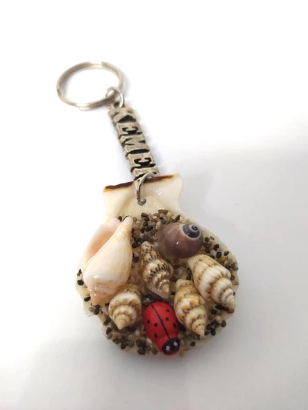 Doğal Deniz Kabuğu Uğur Böcekli  Kemer Yazılı Anahtarlık Çanta Süsü 10268 - Resim 2