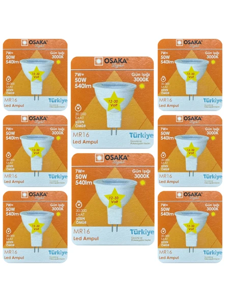 (8 Adet) Osaka 12Volt 7W (50W) Sarı (3000K) GU5.3 Duylu (İğne Bacak) Led Spot Ampul ürün görseli 1