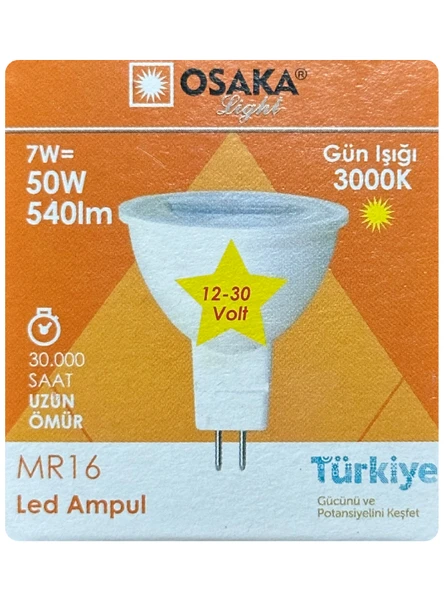 (10 Adet) Osaka 12Volt 7W (50W) Sarı (3000K) GU5.3 Duylu (İğne Bacak) Led Spot Ampul - Resim 2