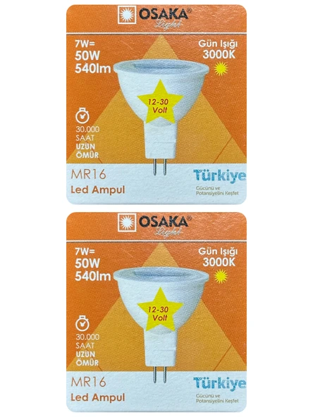 (2 Adet) Osaka 12Volt 7W (50W) Sarı (3000K) GU5.3 Duylu (İğne Bacak) Led Spot Ampul ürün görseli 1