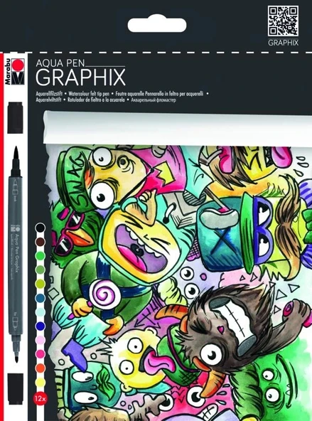 Supertrend Graphix Aqua Pen Çift Uçlu Grafik Çizim Manga Marker Kalemi Seti 12 Renk ürün görseli