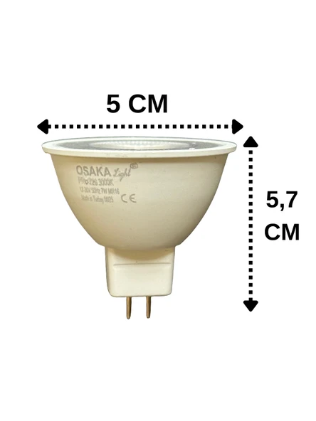 (10 Adet) Osaka 12Volt 7W (50W) Sarı (3000K) GU5.3 Duylu (İğne Bacak) Led Spot Ampul - Resim 3
