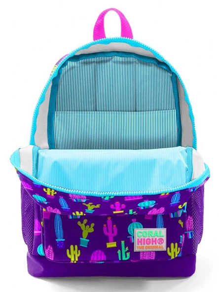 Coral High Dört Gözlü Saksıda Kaktüsler Kız Çocuk İlkokul Sırt Çantası - Mor - Resim 3