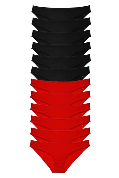 LitaeTrend 12 adet Süper Eko Set Likralı Kadın Slip Külot Siyah Kırmızı ürün görseli 1