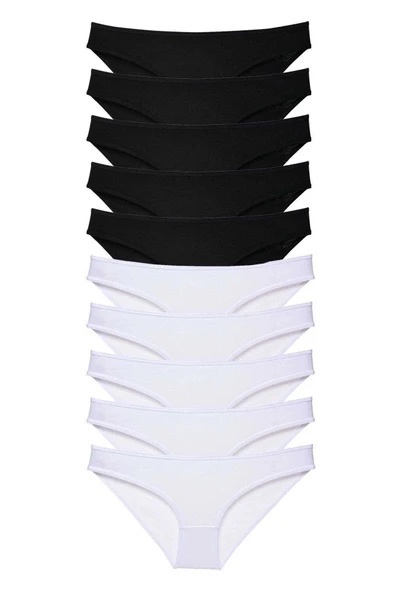 LitaeTrend 10 adet Eko Set Likralı Kadın Slip Külot Siyah Beyaz ürün görseli 1