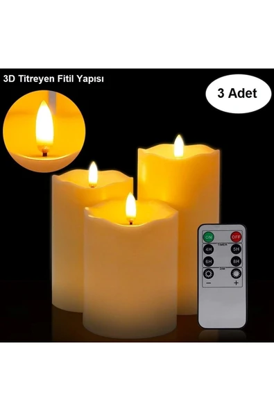Plentiful Alevsiz Titreyen Led Mum Büyük Boy 3lü Set Kumandalı - 5