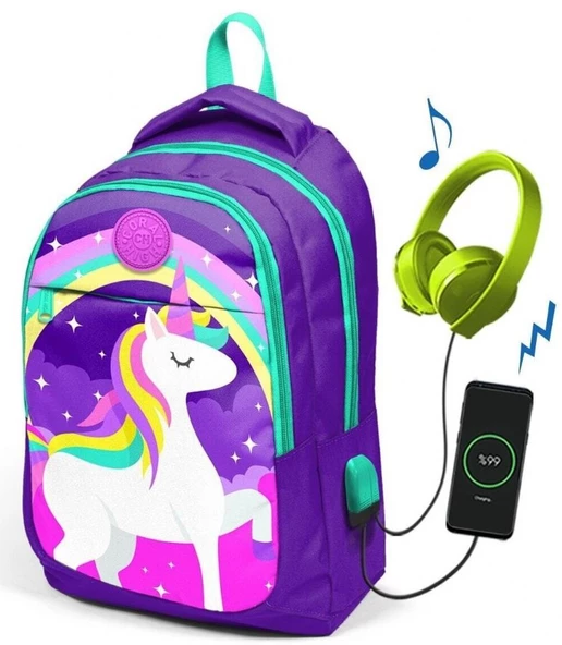 Coral High Kids Unicorn İlk ve Ortaokul Sırt Çantası - USB ve AUX Çıkışlı
