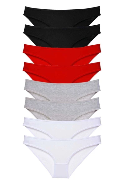 LitaeTrend 8 adet Süper Eko Set Likralı Kadın Slip Külot Siyah Kırmızı Gri Beyaz ürün görseli 1