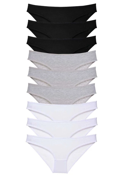 LitaeTrend 9 adet Süper Eko Set Likralı Kadın Slip Külot Siyah Gri Beyaz ürün görseli 1