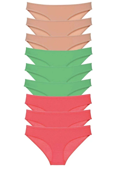 LitaeTrend 9 adet Süper Eko Set Likralı Kadın Slip Külot Ten Yeşil Fuşya ürün görseli 1