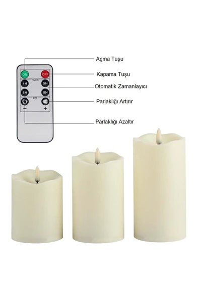 Plentiful Alevsiz Titreyen Led Mum Büyük Boy 3lü Set Kumandalı - 2