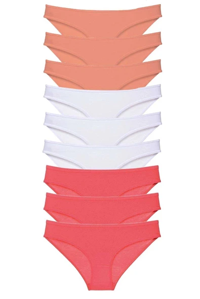 LitaeTrend 9 adet Süper Eko Set Likralı Kadın Slip Külot Pudra Beyaz Fuşya ürün görseli 1