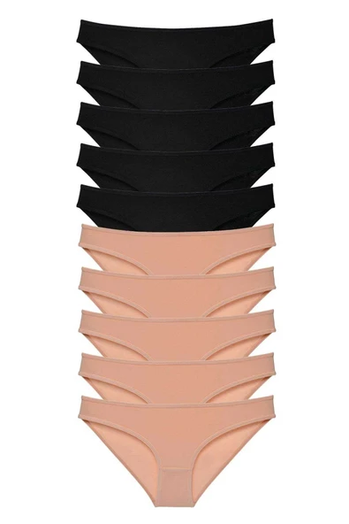 LitaeTrend 10 adet Süper Eko Set Likralı Kadın Slip Külot Siyah Ten ürün görseli 1