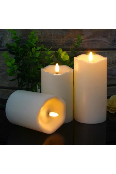 Plentiful Alevsiz Titreyen Led Mum Büyük Boy 3lü Set Kumandalı - 6
