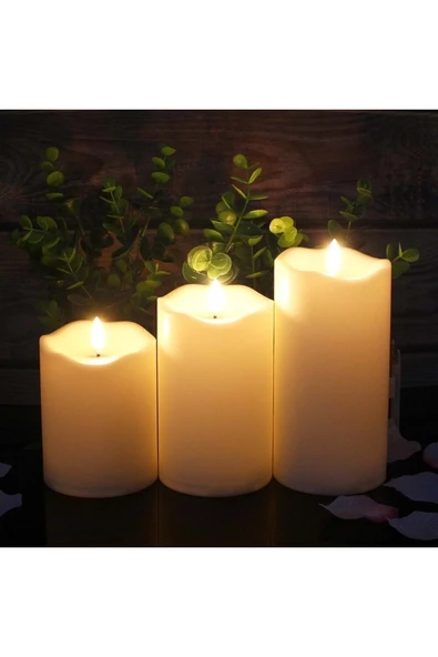 Plentiful Alevsiz Titreyen Led Mum Büyük Boy 3lü Set Kumandalı - 3
