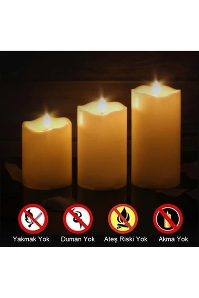 Plentiful Alevsiz Titreyen Led Mum Büyük Boy 3lü Set Kumandalı - 7