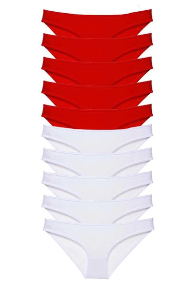 LitaeTrend 10 adet Süper Eko Set Likralı Kadın Slip Külot Kırmızı Beyaz ürün görseli 1