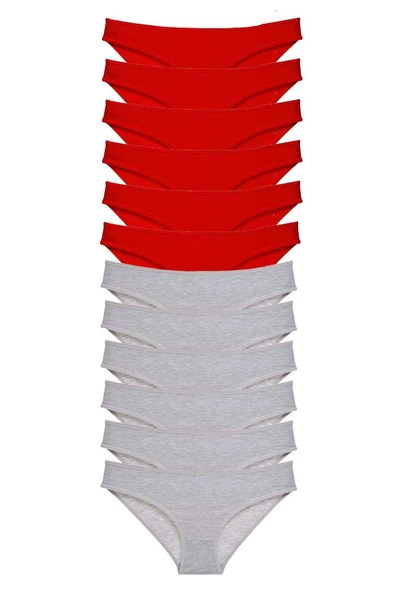 LitaeTrend 12 adet Eko Set Likralı Kadın Slip Külot Kırmızı Gri ürün görseli 1