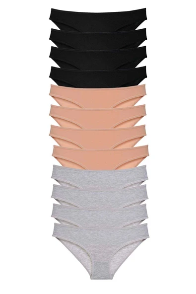 LitaeTrend 12 adet Süper Eko Set Likralı Kadın Slip Külot Siyah Ten Gri ürün görseli 1