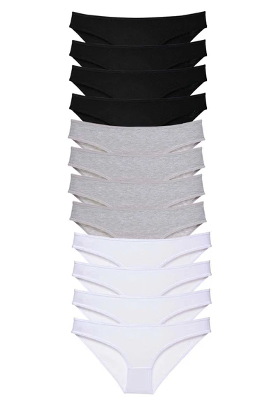 LitaeTrend 12 adet Süper Eko Set Likralı Kadın Slip Külot Siyah Gri Beyaz ürün görseli 1