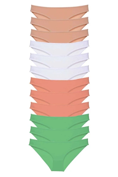 LitaeTrend 12 adet Süper Eko Set Likralı Kadın Slip Külot Ten Beyaz Pudra Yeşil ürün görseli 1