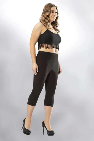 LitaeTrend Kota Büyük Beden Kadın Kapri Sporcu Likralı Düz Tayt Siyah 4005 ürün görseli 1