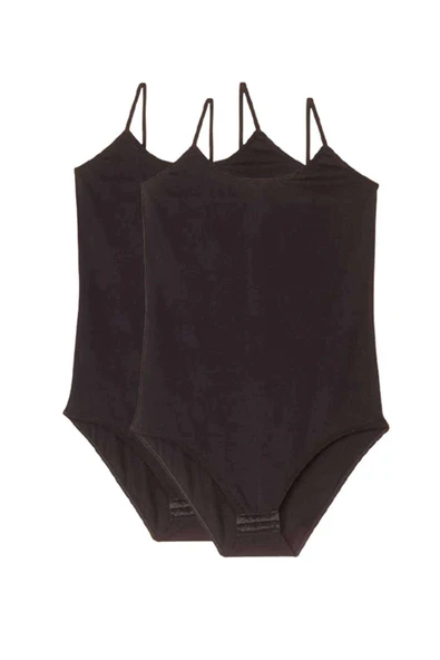 LitaeTrend 2 Adet Battal Beden İp Askılı Kadın Çıtçıtlı Body Siyah ürün görseli 1