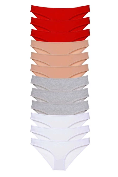 LitaeTrend 12 adet Süper Eko Set Likralı Kadın Slip Külot Kırmızı Ten Gri Beyaz ürün görseli 1