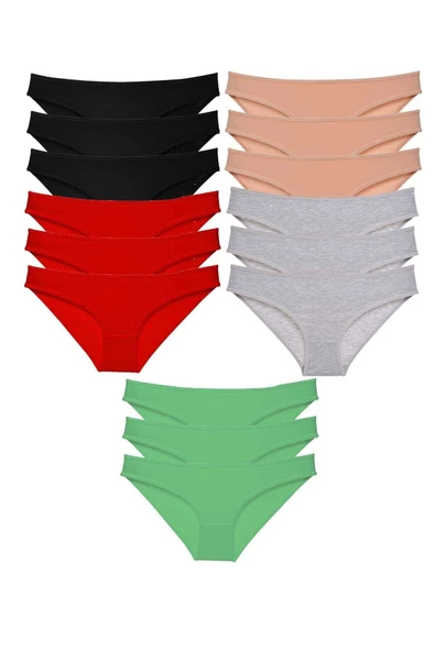 LitaeTrend 15 adet Süper Eko Set Likralı Kadın Slip Külot Siyah Kırmızı Ten Gri Yeşil ürün görseli 1