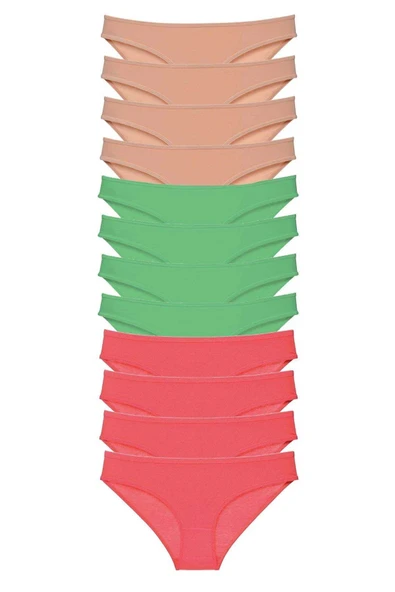 LitaeTrend 12 adet Süper Eko Set Likralı Kadın Slip Külot Ten Yeşil Fuşya ürün görseli 1