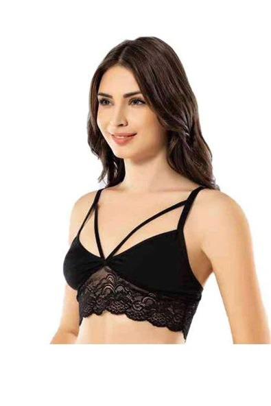 LitaeTrend Kota 2 Adet Siyah Tül Modelli Dantelli Büstiyer - Resim 4