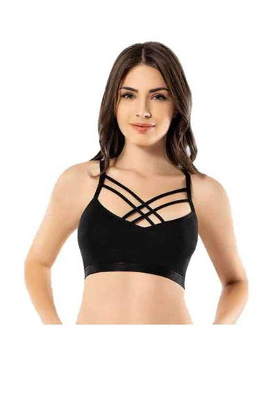 LitaeTrend Kota 2 Adet Siyah Tül Modelli Çapraz İpli Büstiyer - Resim 3