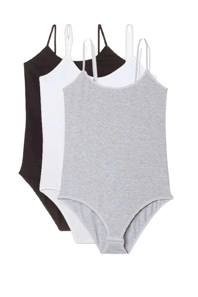 LitaeTrend 3 Adet İp Askılı Kadın Çıtçıtlı Body Siyah Beyaz Gri ürün görseli 1