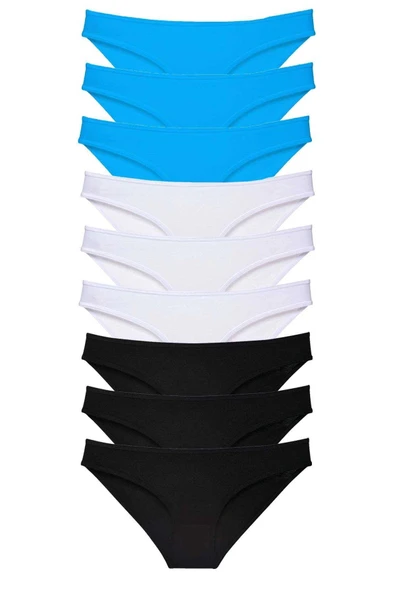 LitaeTrend 9 adet Süper Eko Set Likralı Kadın Slip Külot Siyah Beyaz Mavi ürün görseli 1